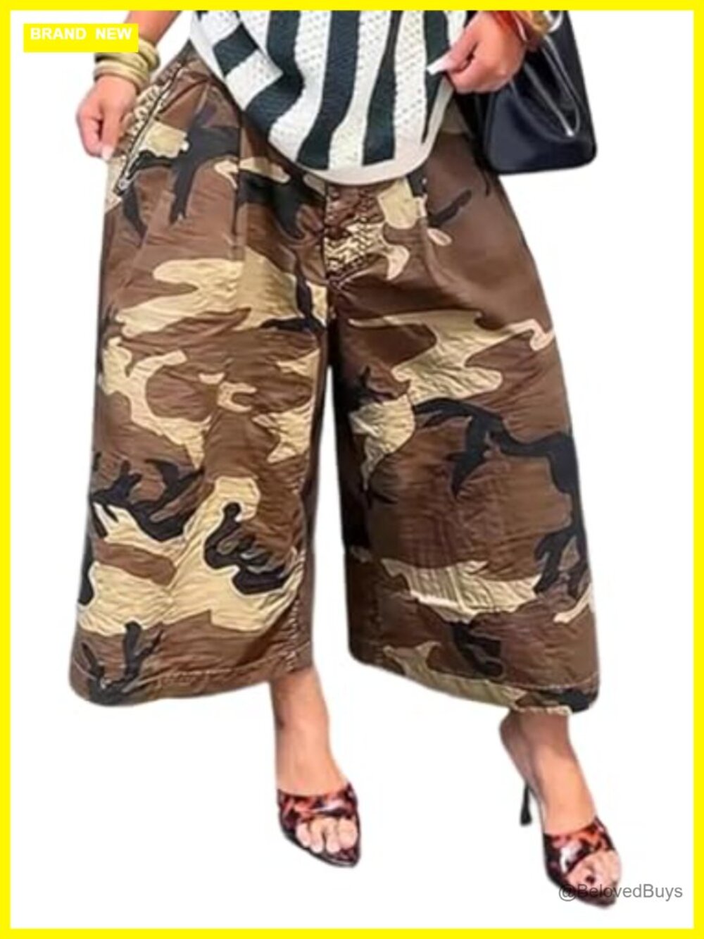 Baggy Cargo Jeans Women Camo Cropped Wide Leg Denim Pants Army Fatigue Trousers